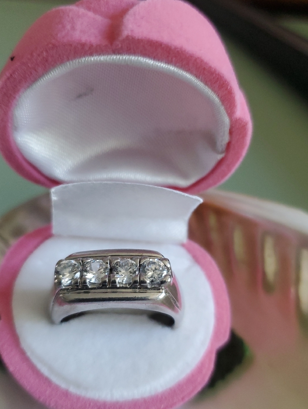 Sterling Silver Four Cubic Zirconia  Bar Ring